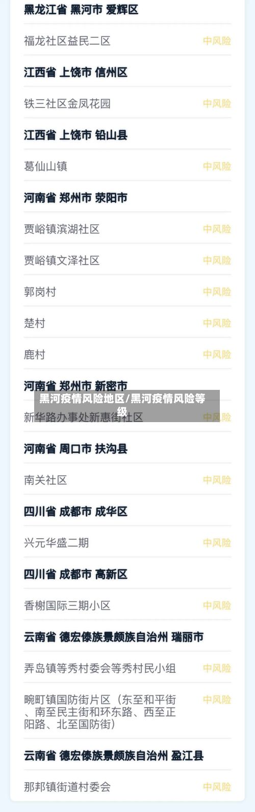 黑河疫情风险地区/黑河疫情风险等级