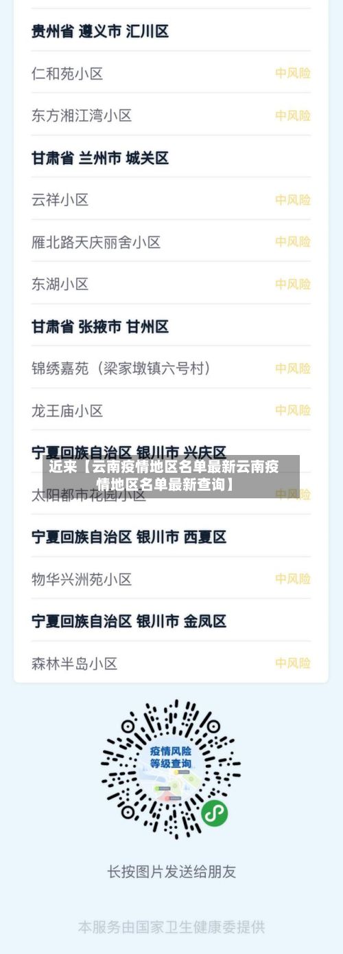 近来【云南疫情地区名单最新云南疫情地区名单最新查询】